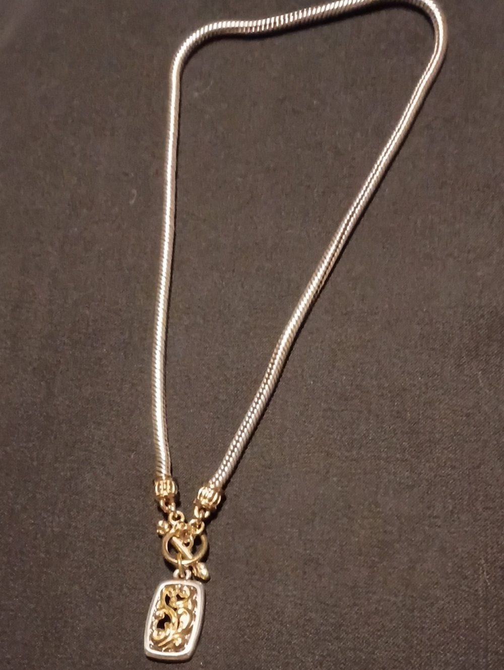 Brighton Elegant Two-Tone Filigree Pendant Necklace in Gold and Silver